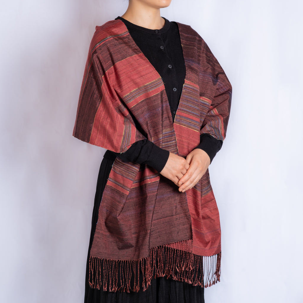 紬の手織りストール 火祭(ひまつり)