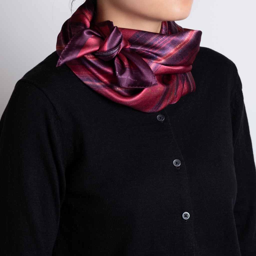 ふくみシルクスカーフ「蘇芳横縞」