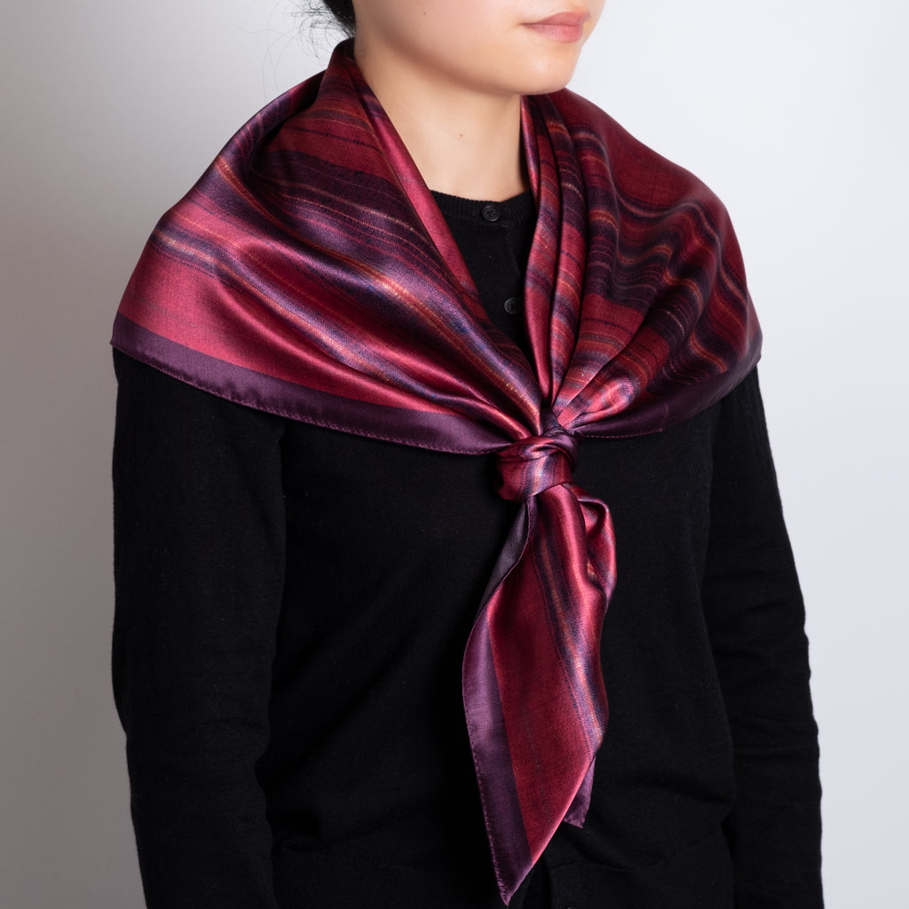 ふくみシルクスカーフ「蘇芳横縞」