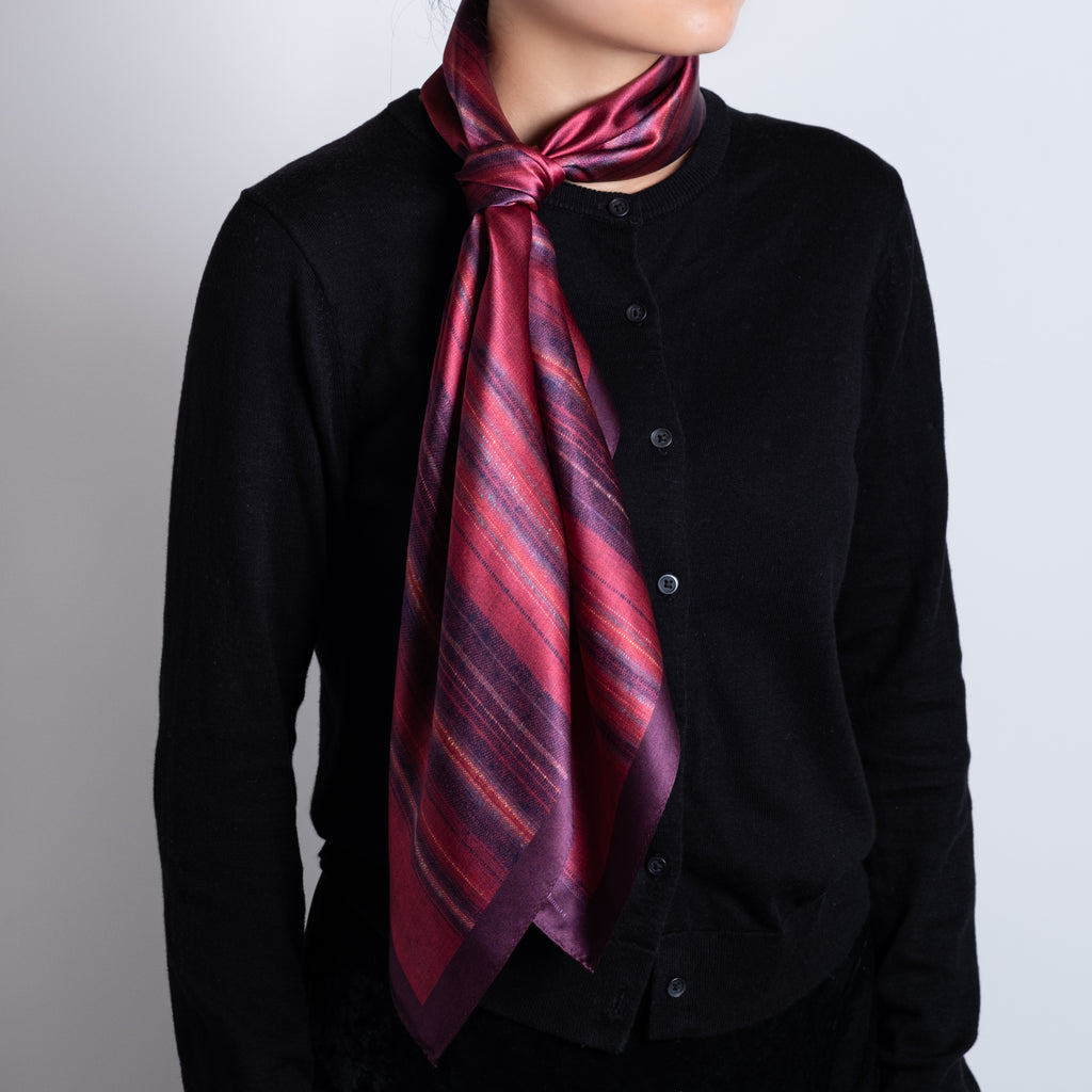 ふくみシルクスカーフ「蘇芳横縞」