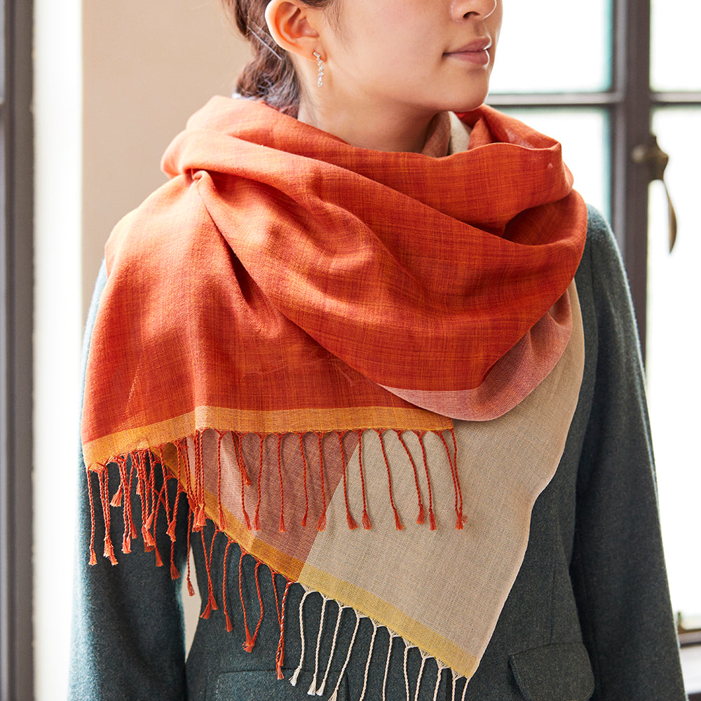 色合わせストール ロスコ − 真紅と金茶